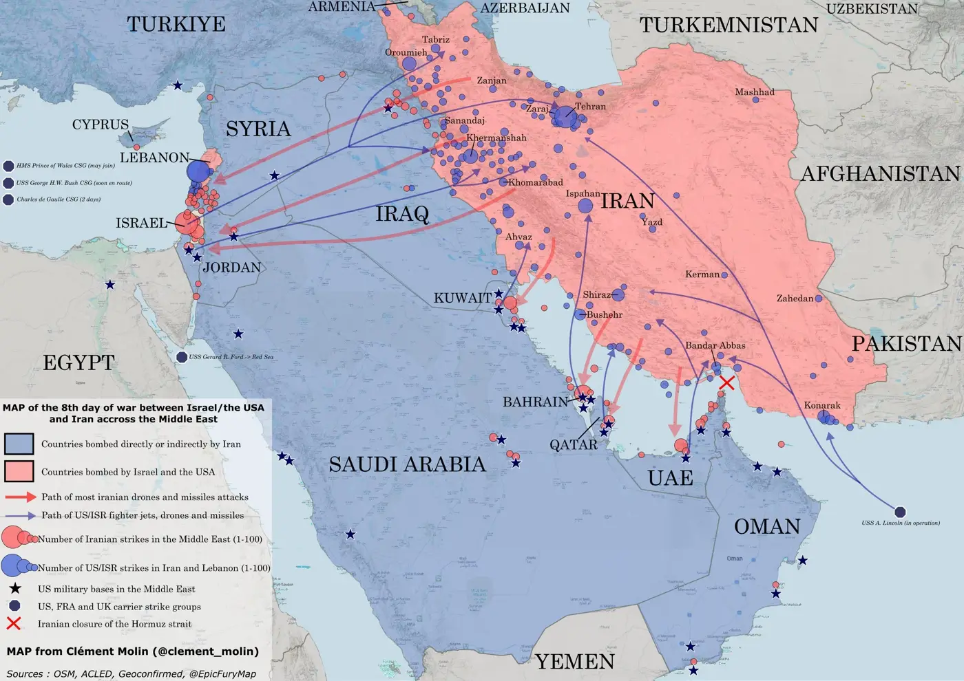 After 8 days of war between Iran and the USA-Israel, here is a new map update, Mar 8 2026.webp