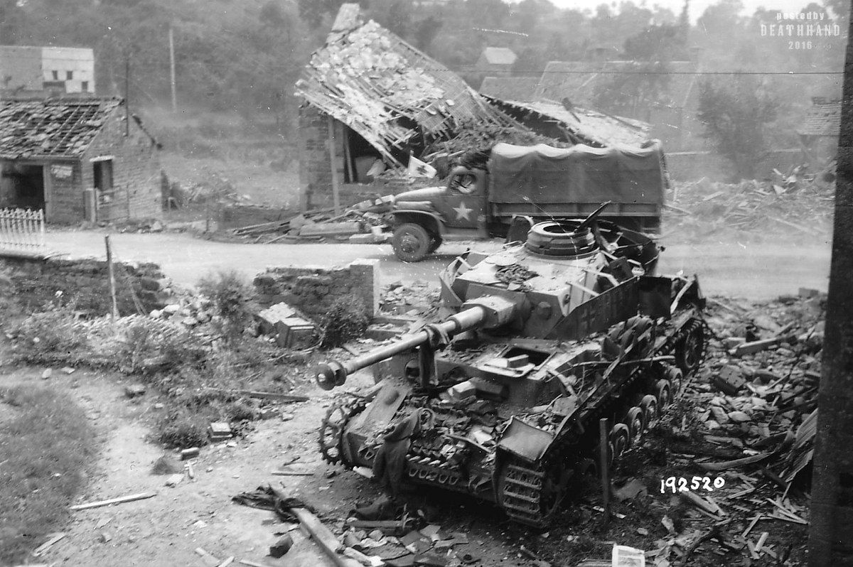 German PzKpfw IV Ausf. J, German 2.Pz.Div., hit by 35th U.S. Infantry Division, August 2, 1944.jpg