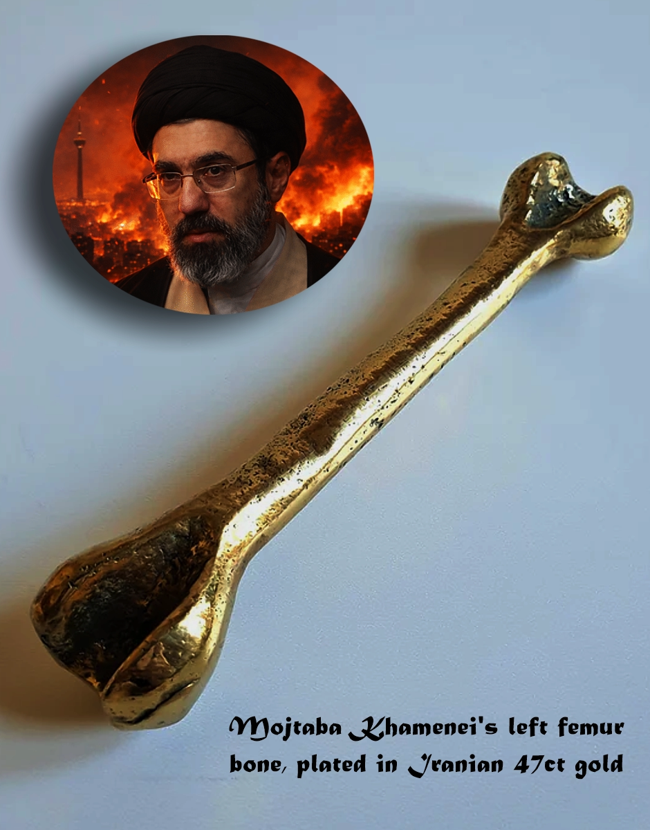 Gold human femur bone, Irans gift.webp