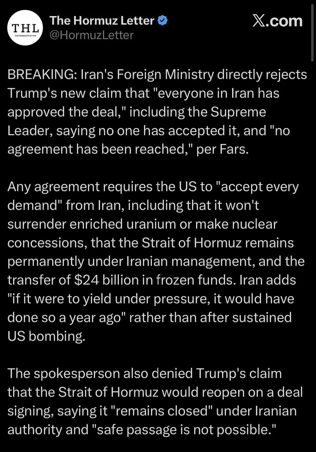 Iranian offical say theyve rejected Trumps deal, June 11 2026.webp