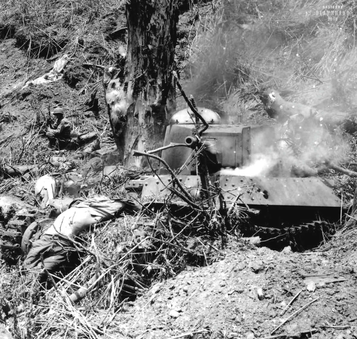 Jap 2nd Tank Division Type 95 Ha Go tank destroyed by 37th ID Bone Luzon 1945.jpg