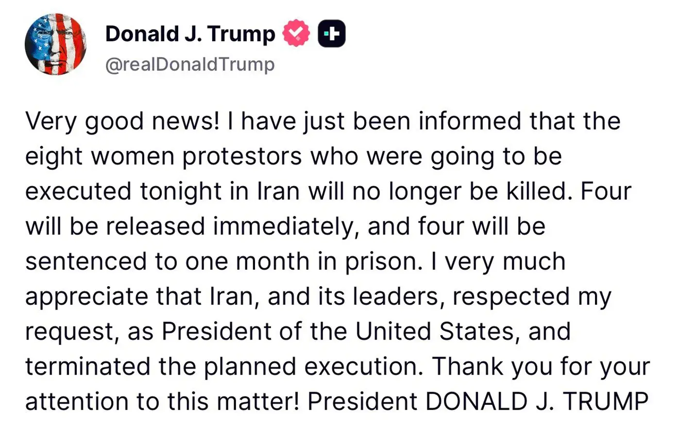 Trump, 8 Iranian women will not be executed because of his request that they not be executed,...webp