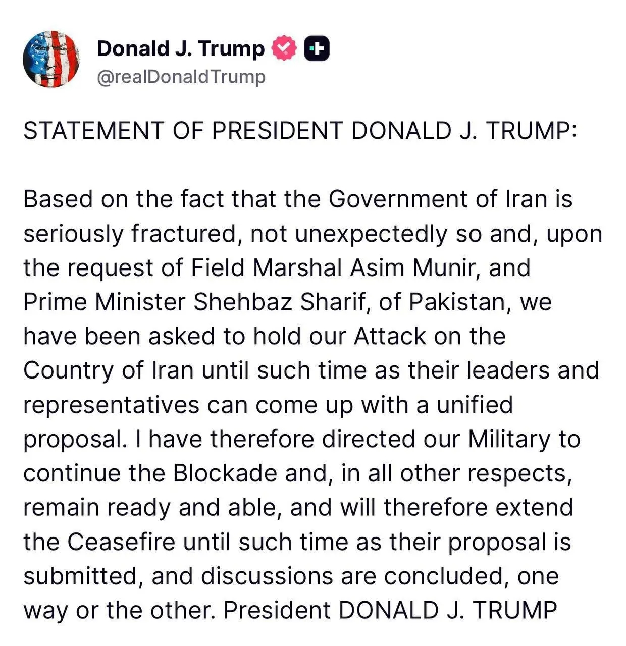 Trump, after asked by Pakistan is postponing attack, Apr 21 2026.webp