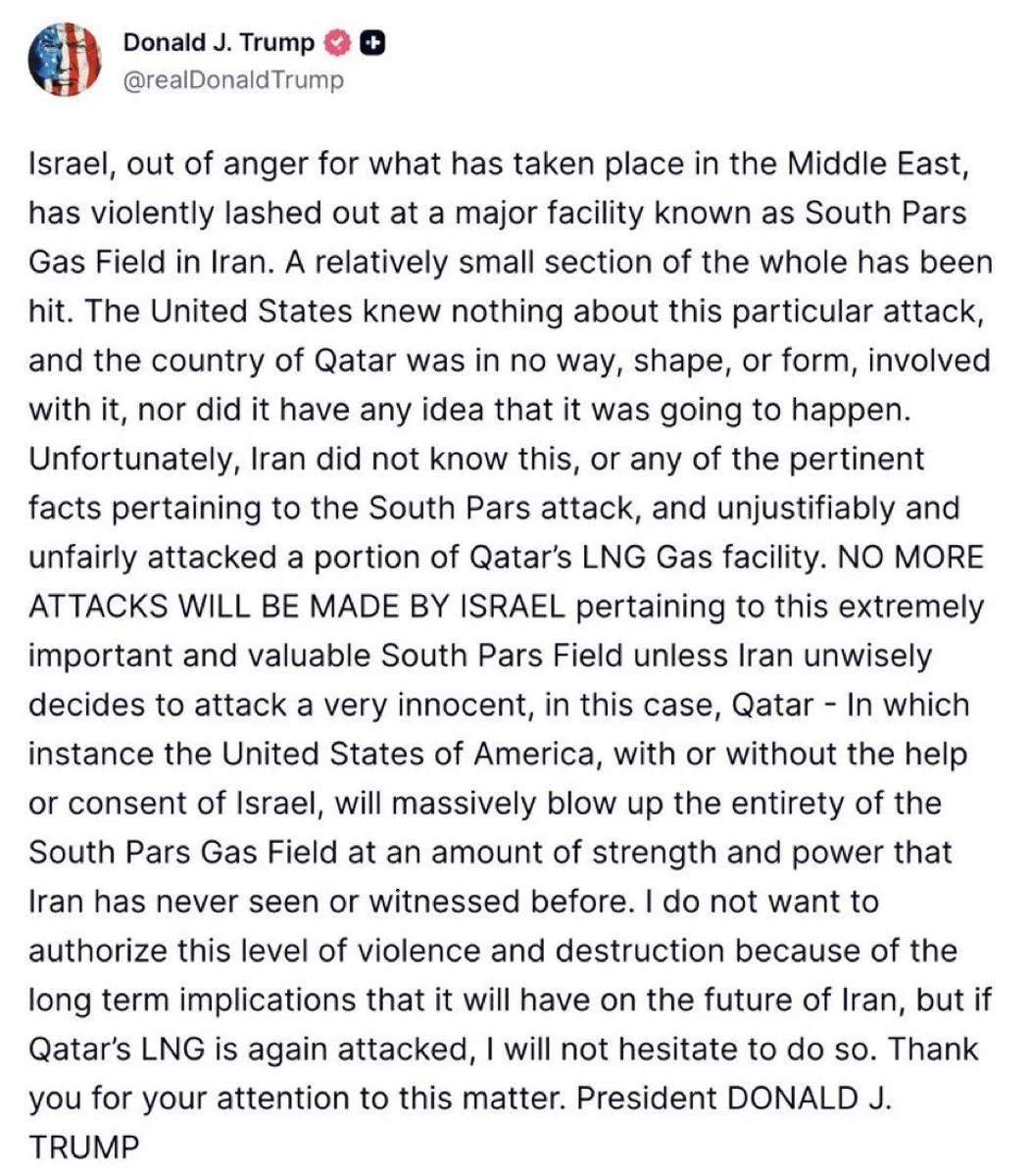 Trump angry about Israel hitting Iranian gas facility, abt Mar 18 2026.webp