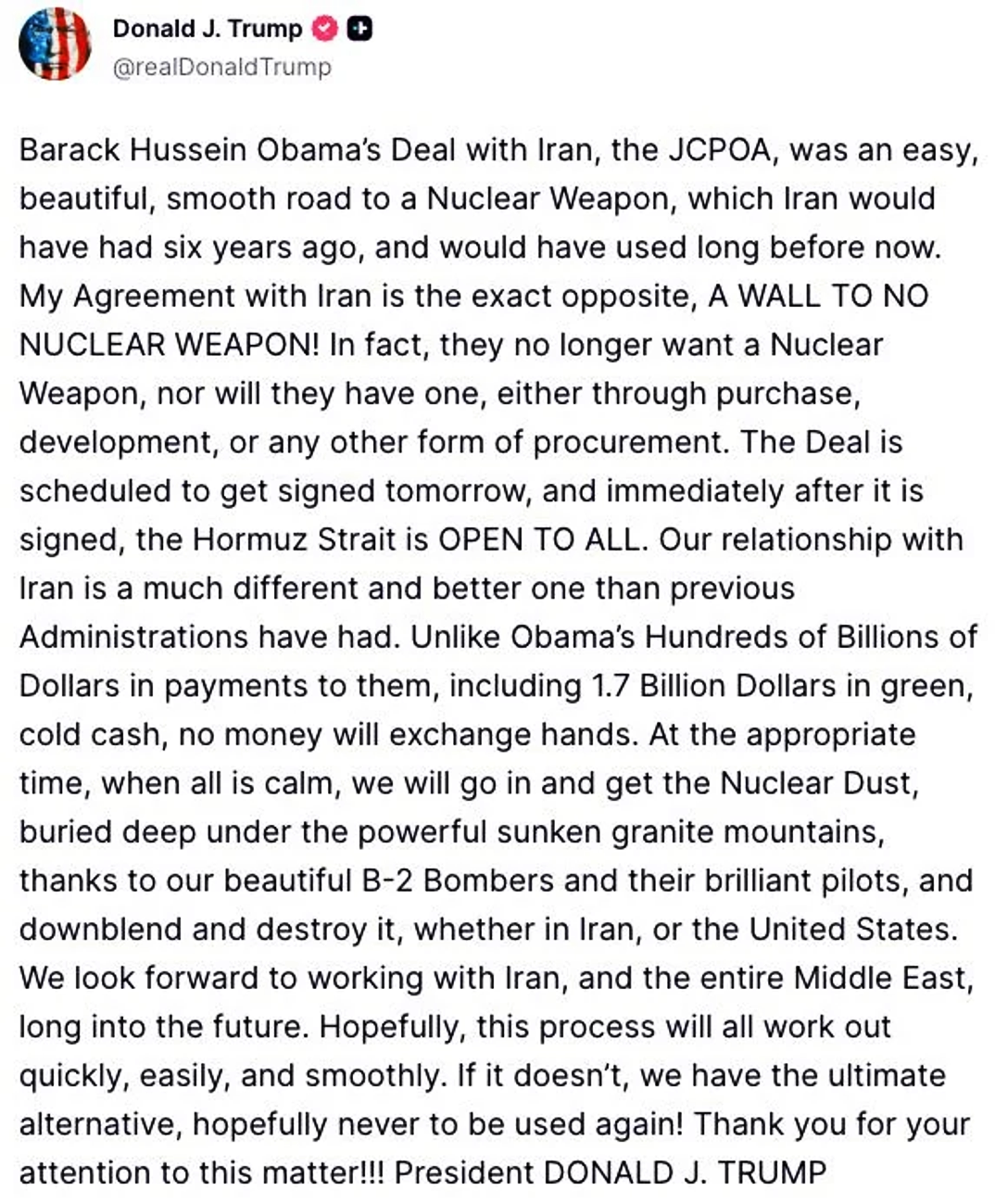 Trump, Barrack deal was deal, his deal good, Straight opens when deal signed, Jun 13 2026.webp