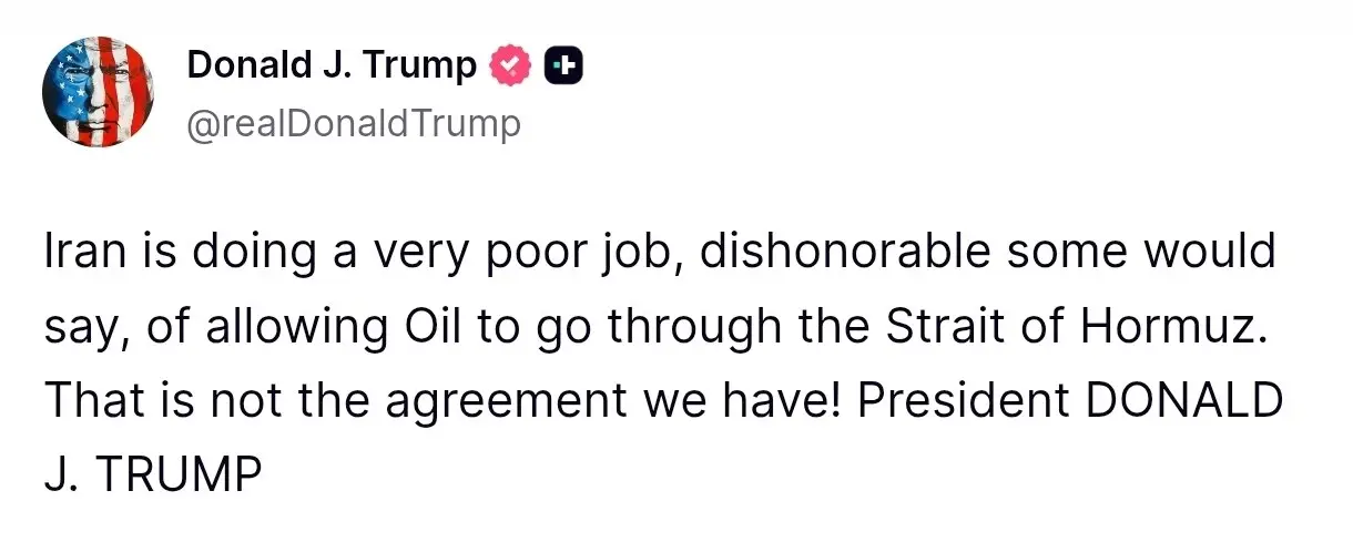 Trump, Iran doing poor job with Straight, Apr 9 2026.webp