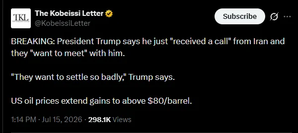 Trump just received a call, Iran wants a deal, abt July 15 2025.webp
