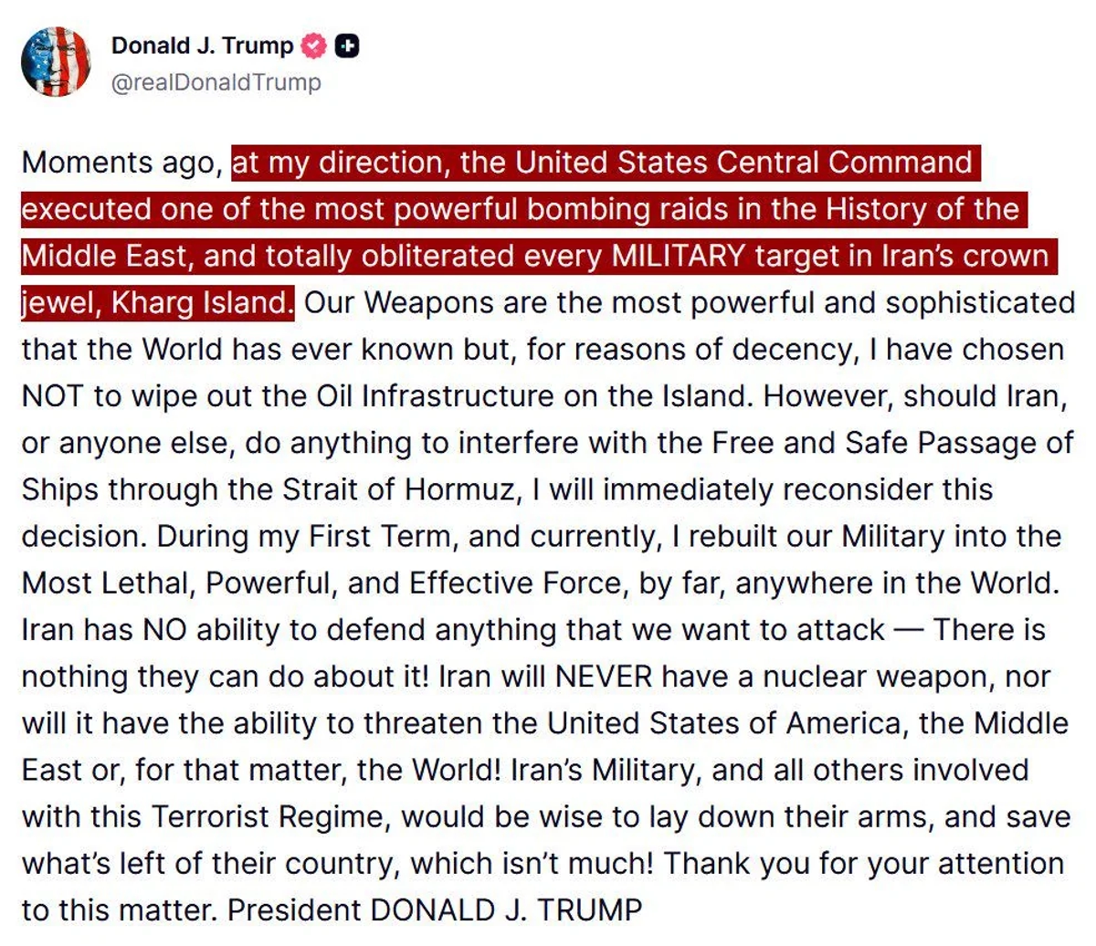 Trump kharg-attacked-escalation Mar 13 2026.webp
