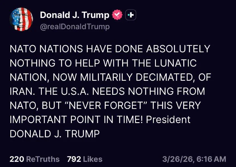 Trump, NATO has done nothing to help, Mar 26 2026.webp