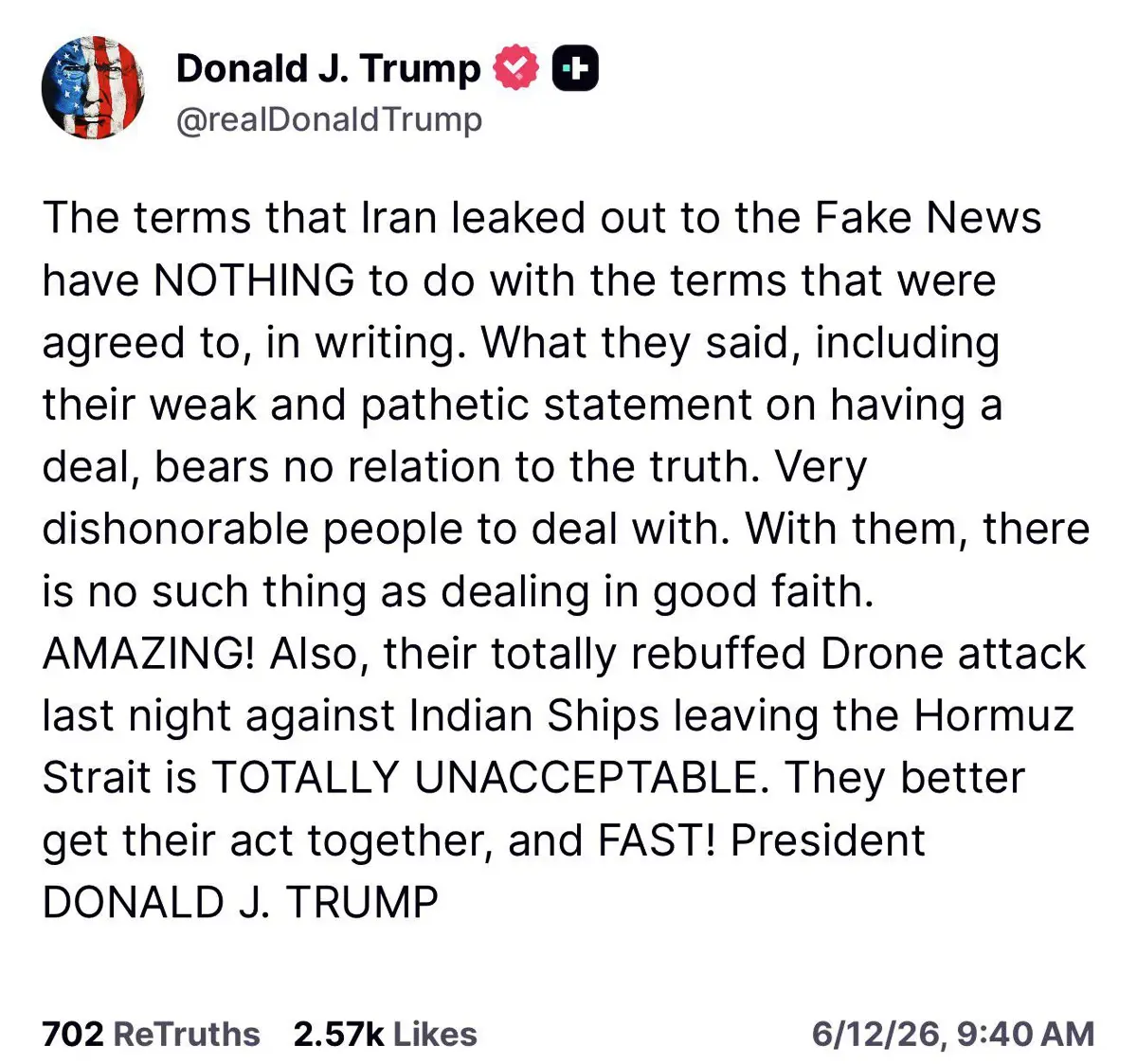 Trump on IRan reportedly leaking deal info, Jun 11 2026.webp