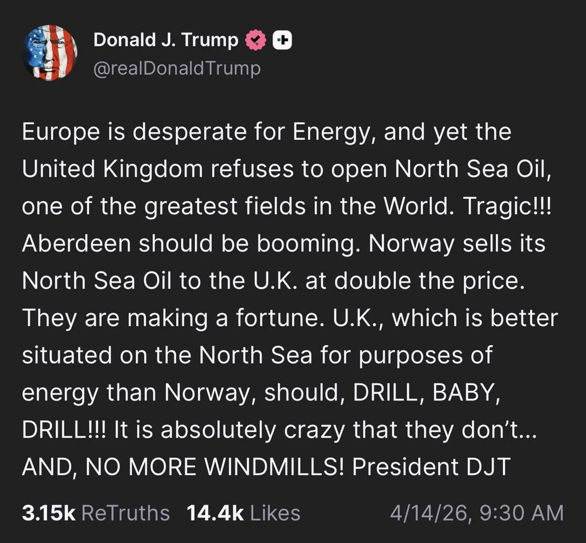 Trump on UK and partners and oil, Apr 15 2026.webp