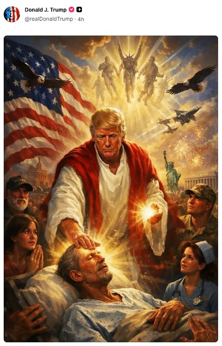 Trump posted an image depicting himself as Jesus healing the sick and sharply criticized Pope...webp