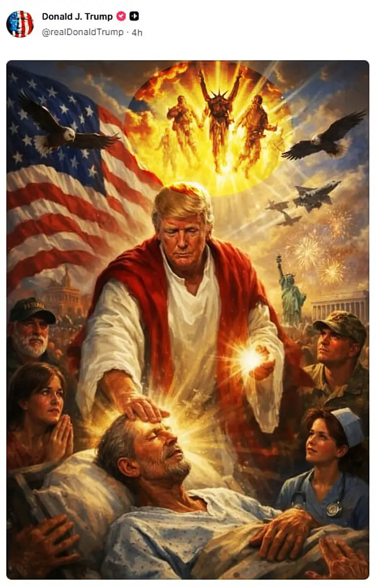 Trump posted an image depicting himself as Jesus healing the sick and sharply criticized Pope...webp