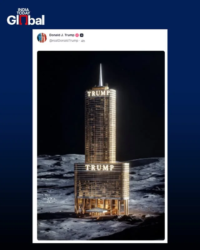Trump posts AI image of a Trump tower on the moon, Apr 12 2026.webp