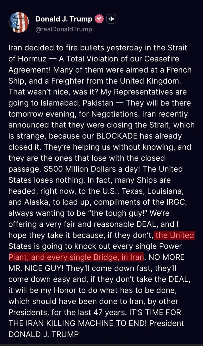 Trump saying Iran voilated truce, Apr 19 2026.webp