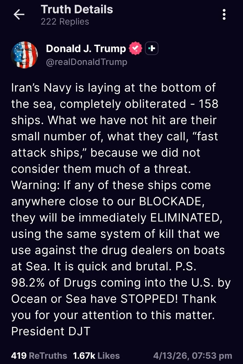 trump-says-they-will-hit-iranian-fast-attack-ships-if-they-come close  Apr 13 2026.webp