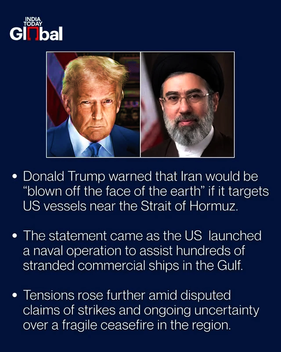 Trump warns Iran about targeting US ships, blown off the earth, May 6 2026.webp