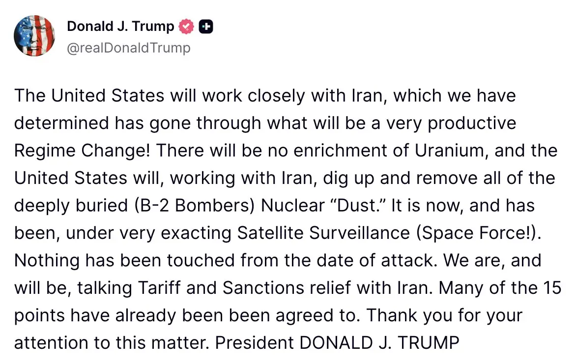 Trump, will work with Iran to dig up Uranium, etc, Apr 8 2026.webp