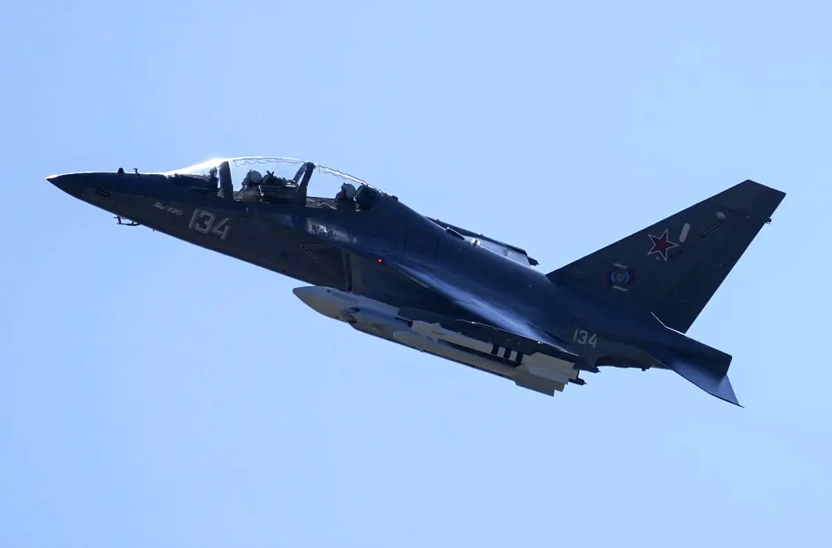 Yak-130 trainer jet in combat mode 1.webp